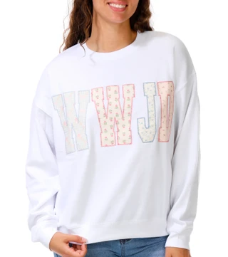 Thumbnail 1: April Kiss Juniors WWJD Crew Neck Sweater 