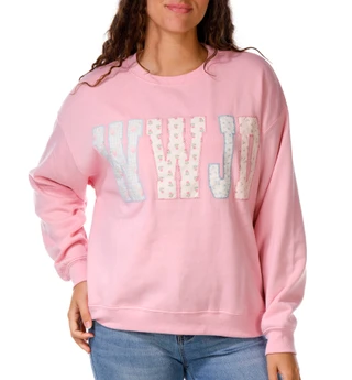Thumbnail 1: April Kiss Juniors WWJD Crew Neck Sweater 
