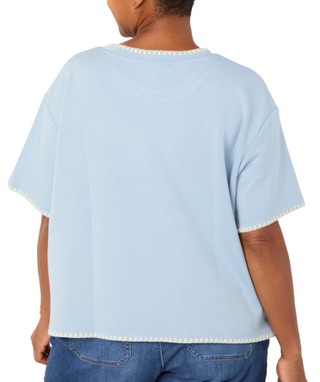 Thumbnail 2: MAGASCHONI Plus Short Sleeve Scuba Whipstitch Crew Neck Top 