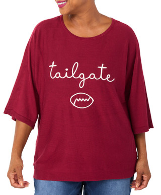 Thumbnail 1: ADRIENNE VITTADINI Plus Short Sleeve Embroidered Tailgate Sweater 