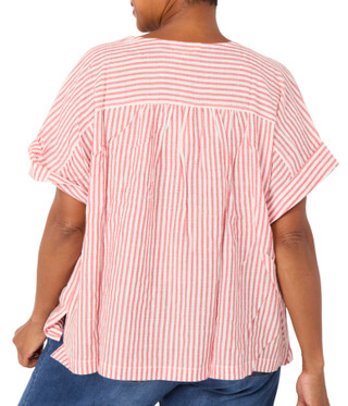 Thumbnail 2: MAX STUDIO Plus Short Sleeve Striped V Neck Blouse 