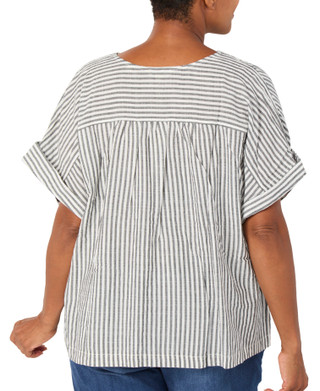 Thumbnail 2: MAX STUDIO Plus Short Sleeve Striped V Neck Blouse 