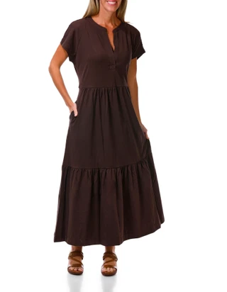 Thumbnail 1: DKNY Women's Short Sleeve Tiered Maxi Dress 