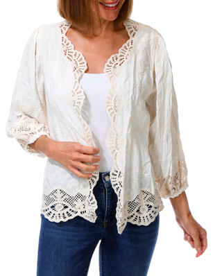 Thumbnail 1: Democracy Women's 3/4 Sleeve Embroidered Crochet Trim Kimono 