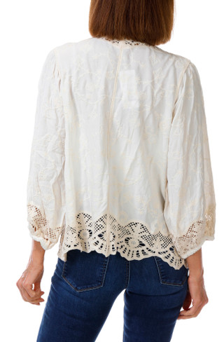 Thumbnail 2: Democracy Women's 3/4 Sleeve Embroidered Crochet Trim Kimono 