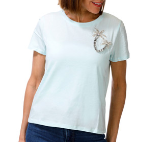 Thumbnail 1: Philosophy Petite Short Sleeve Palm Applique Top 