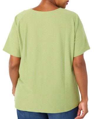 Thumbnail 2: Coral Bay Plus Short Sleeve Solid Textured Keyhole Top 