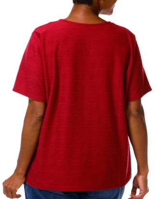 Thumbnail 2: Coral Bay Plus Short Sleeve Solid Textured Keyhole Top 