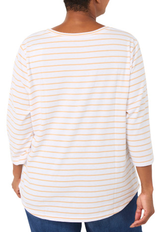 Thumbnail 2: Coral Bay Women's 3/4 Sleeve Striped Scoop Neck Palm Top 
