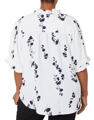 Thumbnail 2: Premise Plus Short Sleeve Floral Ruffle Button Down Top 