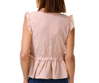 Thumbnail 2: Chenault Women's Short Sleeve Smocked Stripe Ruffle Trim Top 