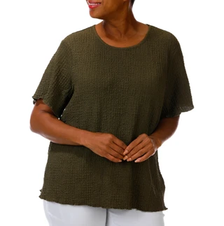 Thumbnail 2: For the Republic Plus Short Sleeve Solid Pucker Texture Top 