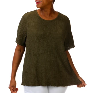 Thumbnail 1: For the Republic Plus Short Sleeve Solid Pucker Texture Top 