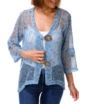 Thumbnail 1: Nina Leonard Women's 3/4 Sleeve Open Knit Cardigan 