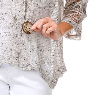 Thumbnail 2: Nina Leonard Three-Quarter Sleeve Coconut Button Shrug 