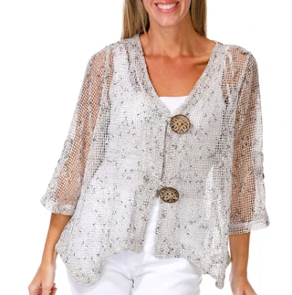 Thumbnail 1: Nina Leonard Three-Quarter Sleeve Coconut Button Shrug 