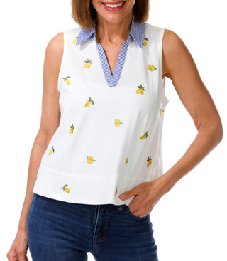Thumbnail 1: Philosophy Petite Sleeveless Embroidered Lemon Top 