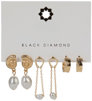 Thumbnail 1: Black Diamond 3 Pc Gold Tone Pearl Drop Earrings 