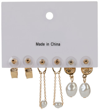 Thumbnail 2: Black Diamond 3 Pc Gold Tone Pearl Drop Earrings 