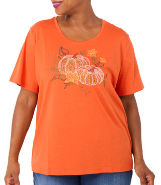 Thumbnail 1: Coral Bay Plus Short Sleeve Embellished Harvest Pumpkin Tee 