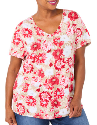 Thumbnail 1: Blue Sol Plus Short Sleeve Printed V Neck Top 