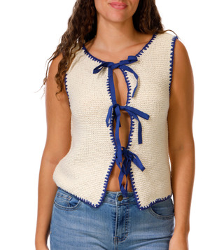 Thumbnail 1: BY TOGETHER Juniors Sleeveless Crochet Front Tie Top 