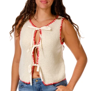 Thumbnail 1: BY TOGETHER Juniors Sleeveless Crochet Front Tie Top 