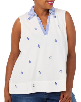 Thumbnail 1: Philosophy Plus Sleeveless Collared Split Neck Top 