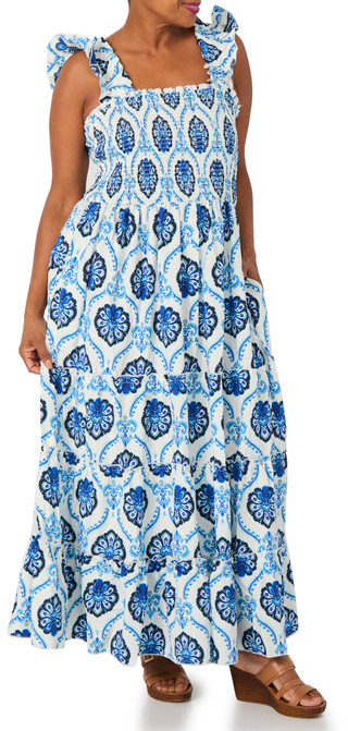 Thumbnail 1: MELLODAY Plus Ruffle Sleeve Tiered Maxi Dress 