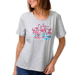 Thumbnail 1: Coral Bay Petite Short Sleeve Flamingos Print Tee 