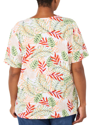 Thumbnail 2: Coral Bay Plus Short Sleeve Printed Toggle Henley Top 