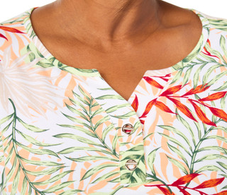 Thumbnail 3: Coral Bay Plus Short Sleeve Printed Toggle Henley Top 