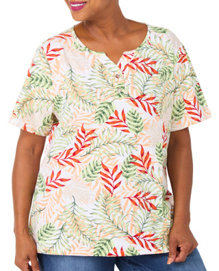 Thumbnail 1: Coral Bay Plus Short Sleeve Printed Toggle Henley Top 