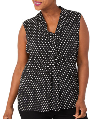 Thumbnail 1: Tahari Plus Sleeveless Polka Dot Twisted Neck Top 
