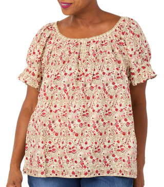 Thumbnail 1: MAX STUDIO Plus Ruffle Short Sleeve Print Top 