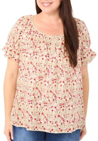Thumbnail 2: MAX STUDIO Women's Plus Ruffle Short Sleeve Print Top 