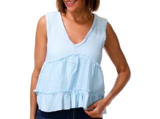 Thumbnail 1: DISCREET Juniors Sleeveless Waffle Gauze Ruffle Tank Top 