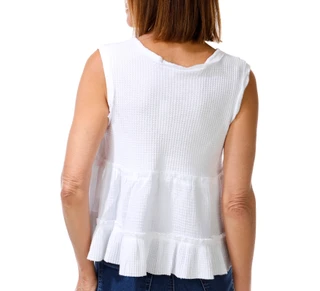 Thumbnail 3: DISCREET Juniors Sleeveless Waffle Gauze Ruffle Tank Top 