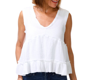 Thumbnail 1: DISCREET Juniors Sleeveless Waffle Gauze Ruffle Tank Top 