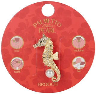 Thumbnail 1: Palmetto & Pearl Gold Tone Pearl Seahorse Brooch 