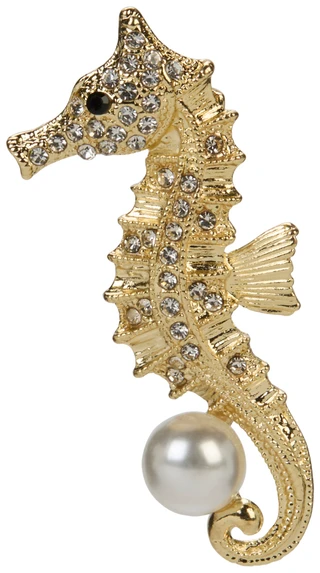 Thumbnail 2: Palmetto & Pearl Gold Tone Pearl Seahorse Brooch 