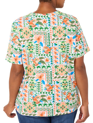 Thumbnail 2: Coral Bay Plus Short Sleeve Printed Scalloped Neck Top 