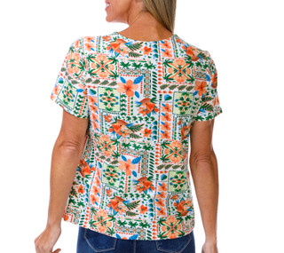 Thumbnail 2: Coral Bay Petite Short Sleeve Printed Scalloped Neck Top 