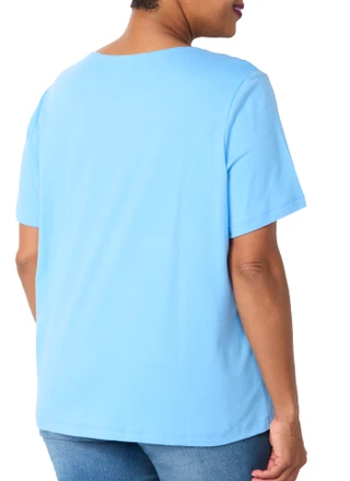Thumbnail 3: Coral Bay Women's Plus Short Sleeve Split Neck Crochet Tee 