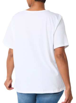 Thumbnail 3: Coral Bay Plus Short Sleeve Split Neck Crochet Tee 