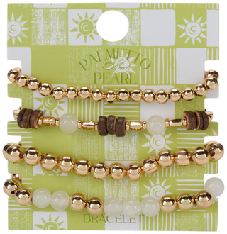 Thumbnail 1: Palmetto & Pearl 4 Pc Gold Tone Bead Bracelet Set 