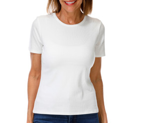 Thumbnail 1: Cyrus Women's Short Sleeve Ribbed Crew Neck Top 