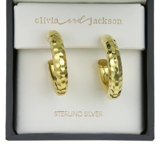 Thumbnail 1: Olivia and Jackson Sterling Silver Dented Hoop Earrings  