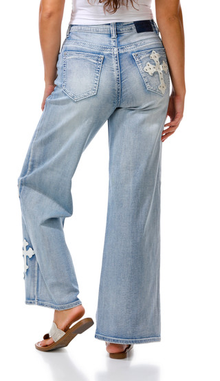 Thumbnail 2: Evolve Denim Juniors Cross Patch Wide Leg Jeans 