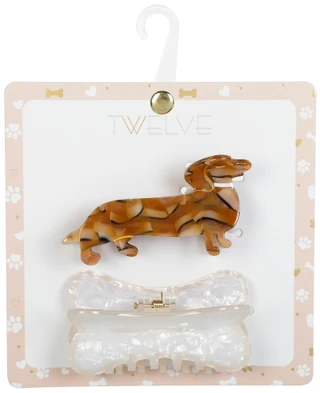 Thumbnail 1: TWELVE 2 Pk Dog & Bone Shape Claw Clips 